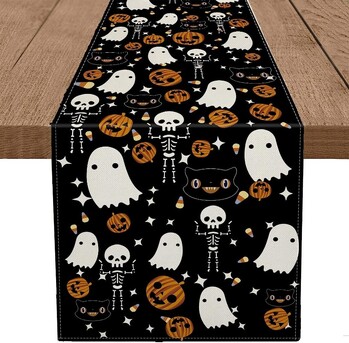 Λευκά είδη Halloween Table Runner Κολοκύθα Spider Web Skull Διακόσμηση Τραπεζαρίας Τρομακτικό Κάλυμμα τραπεζιού για Διακόσμηση πάρτι αποκριάτικου δείπνου