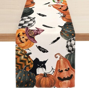 Λευκά είδη Halloween Table Runner Κολοκύθα Spider Web Skull Διακόσμηση Τραπεζαρίας Τρομακτικό Κάλυμμα τραπεζιού για Διακόσμηση πάρτι αποκριάτικου δείπνου