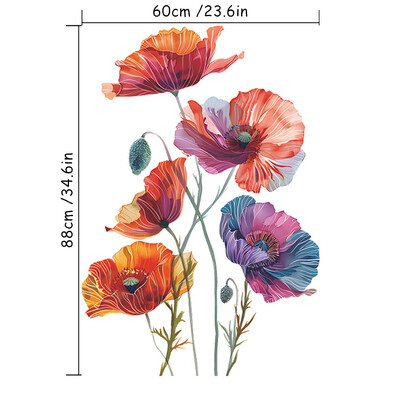Krāsotas kukurūzas magoņu 3D efekta PVC sienas gleznojuma uzlīmes Mājas noformējums telpām Ziedu tapetes uz durvju sienas