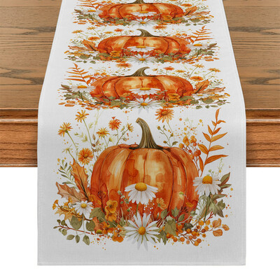 Φθινοπωρινό Small Daisy Plant Pumpkin Runners Τραπεζιού Κομμωτήριο Διακόσμηση τραπεζιού που πλένεται Τραπεζαρία κουζίνας Τραπέζι σαλονιού Runner Διακόσμηση πάρτι