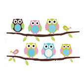 Cute Birds Owls on the Branch Τρισδιάστατα αυτοκόλλητα τοιχογραφίας βινυλίου τοίχου Διακόσμηση σπιτιού για το σαλόνι υπνοδωμάτιο με καρτούν ταπετσαρία αφίσας