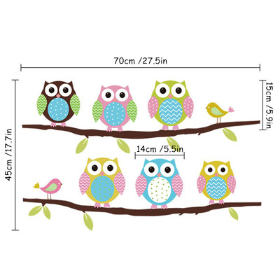 Cute Birds Owls on the Branch Τρισδιάστατα αυτοκόλλητα τοιχογραφίας βινυλίου τοίχου Διακόσμηση σπιτιού για το σαλόνι υπνοδωμάτιο με καρτούν ταπετσαρία αφίσας