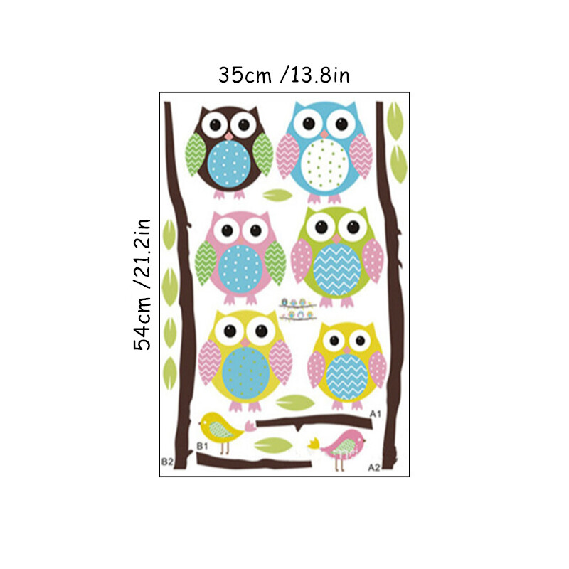 Cute Birds Owls on the Branch Τρισδιάστατα αυτοκόλλητα τοιχογραφίας βινυλίου τοίχου Διακόσμηση σπιτιού για το σαλόνι υπνοδωμάτιο με καρτούν ταπετσαρία αφίσας