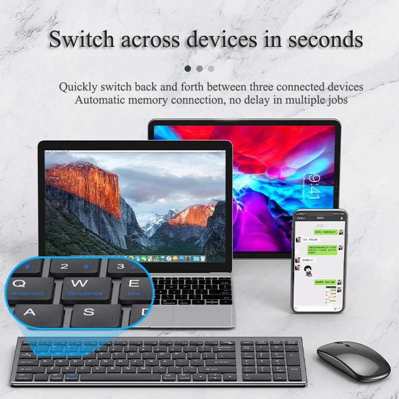 Bluetooth 5.0 un 2.4G bezvadu tastatūra un pele Combo Mini multivides tastatūras peles komplekts klēpjdatoram PC TV iPad Macbook Android