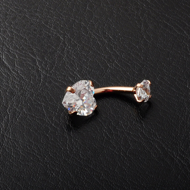 Κλασικά δαχτυλίδια με ομφαλό καρδιάς για γυναίκες Ροζ χρυσό ασημί Χρώμα Λευκό Ζιργκόν Κοντό κοιλιακό νύχι Piercing Body Jewelry CZ