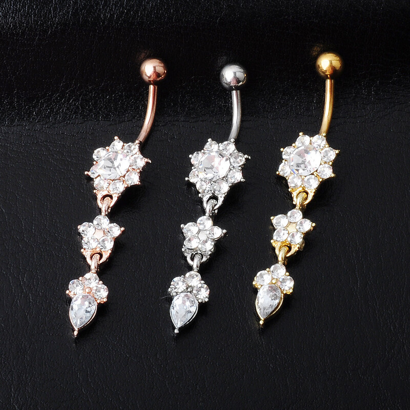 Žavinga gėlė kutais bambos žiedai moterims sidabro aukso spalvos bikini baltas kalnų krištolas pilvo sagos nagų auskarai kūno papuošalai