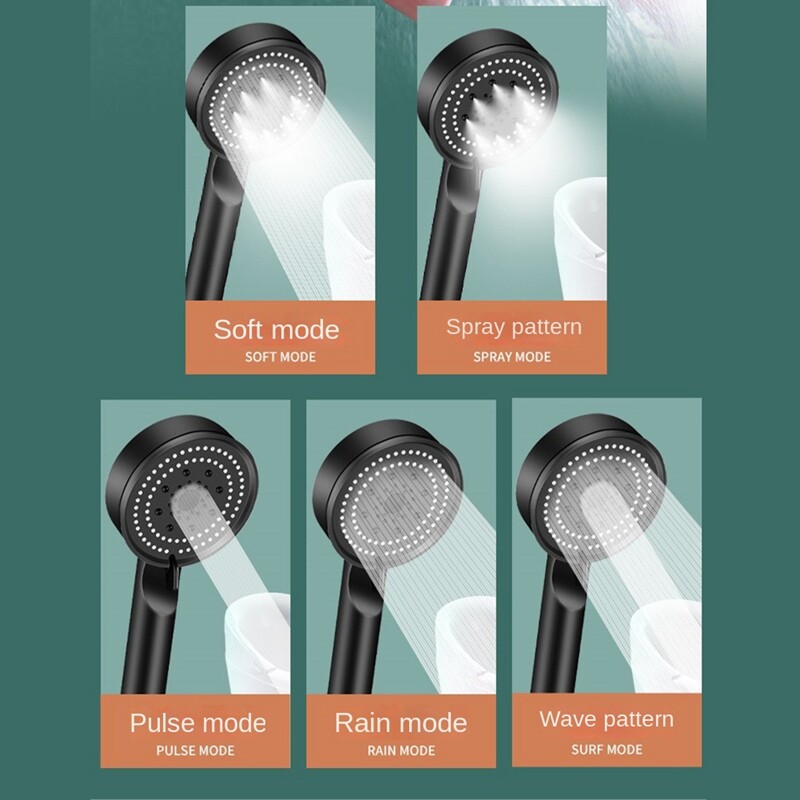 Ρυθμιζόμενη κεφαλή ντους με υψηλή πίεση εξοικονόμησης νερού 5 λειτουργιών Κεφαλή ντους Μασάζ κεφαλής ντους ABS για αξεσουάρ μπάνιου