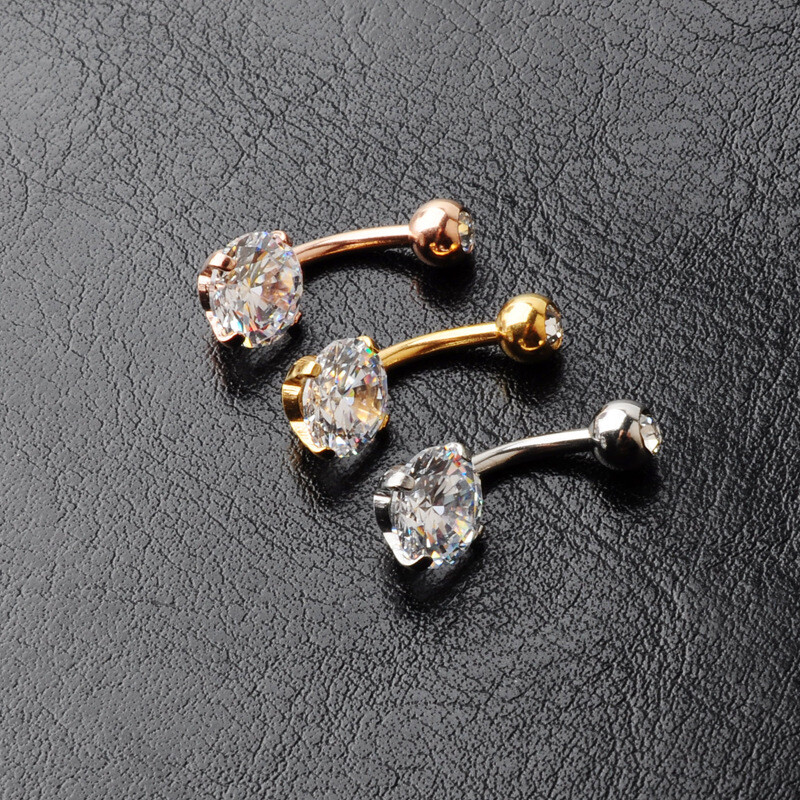 Κλασικά κοντά στρογγυλά κρεμαστά κρεμαστά δαχτυλίδια αφαλού για γυναίκες Ασημί Χρυσό Χρώμα Μπικίνι Λευκό Ζιργκόν Κοσμήματα με καρφιά για τρυπήματα σώματος