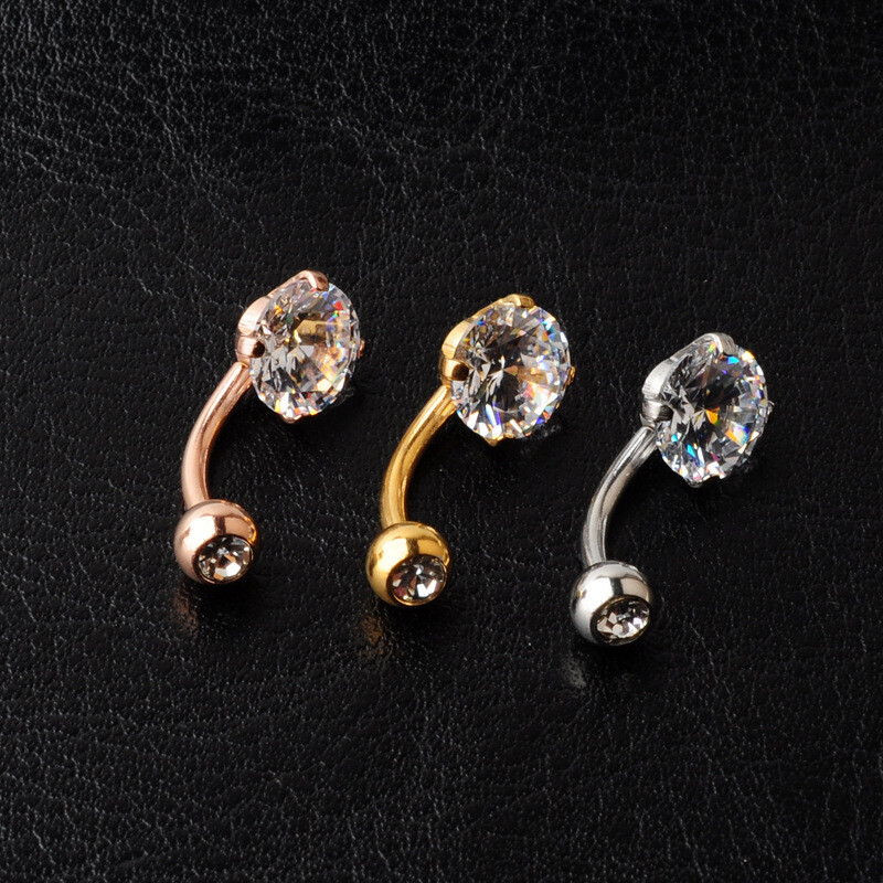 Κλασικά κοντά στρογγυλά κρεμαστά κρεμαστά δαχτυλίδια αφαλού για γυναίκες Ασημί Χρυσό Χρώμα Μπικίνι Λευκό Ζιργκόν Κοσμήματα με καρφιά για τρυπήματα σώματος