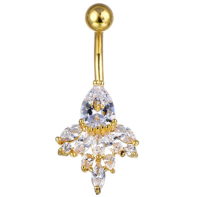 Charm Inele pentru buric cu flori pentru femei Bikini argintiu auriu de culoare alb cu strasuri scurte pentru buric Piercing pentru unghii Bijuterii CZ