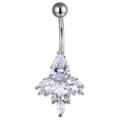 Charm Inele pentru buric cu flori pentru femei Bikini argintiu auriu de culoare alb cu strasuri scurte pentru buric Piercing pentru unghii Bijuterii CZ
