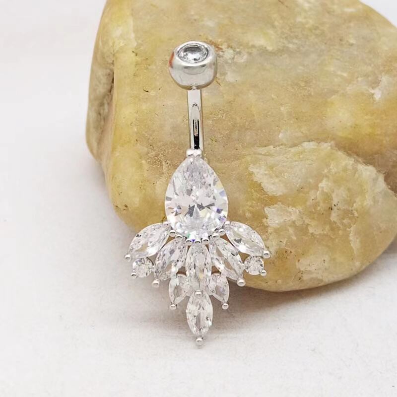 Charm Inele pentru buric cu flori pentru femei Bikini argintiu auriu de culoare alb cu strasuri scurte pentru buric Piercing pentru unghii Bijuterii CZ