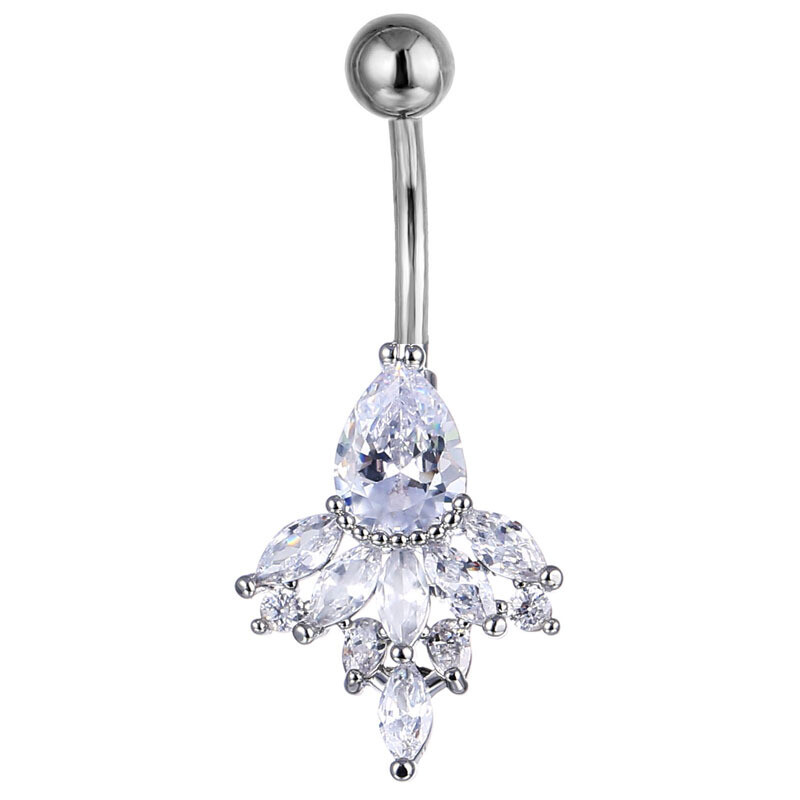 Charm Inele pentru buric cu flori pentru femei Bikini argintiu auriu de culoare alb cu strasuri scurte pentru buric Piercing pentru unghii Bijuterii CZ