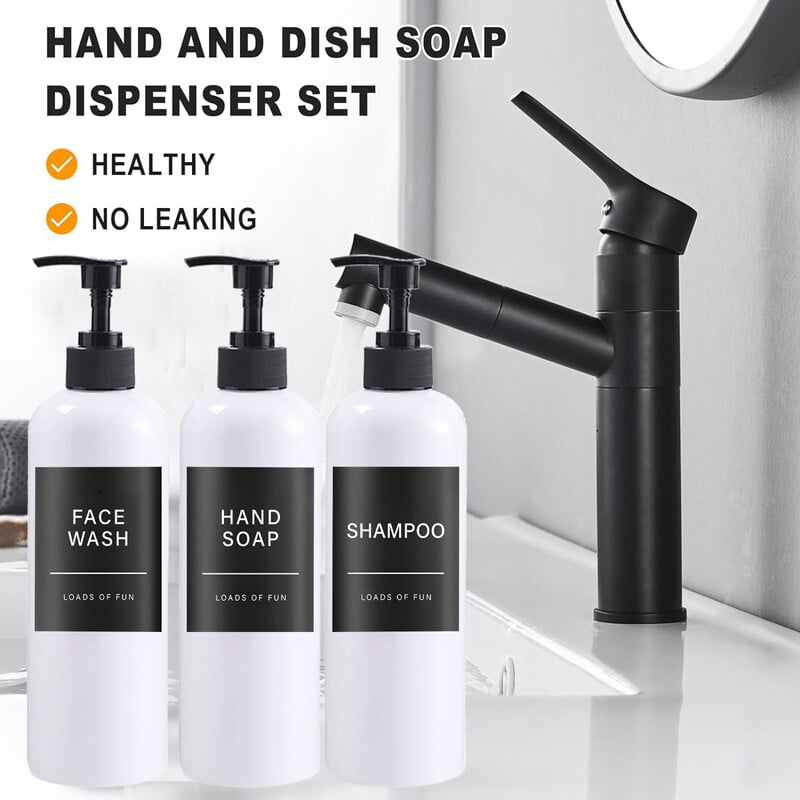 Δοχείο μπάνιου Μπουκάλι για σαπούνι χεριών με αδιάβροχη ετικέτα Press Shampoo Body Wash with Pump Conditioner Δοχείο ντους