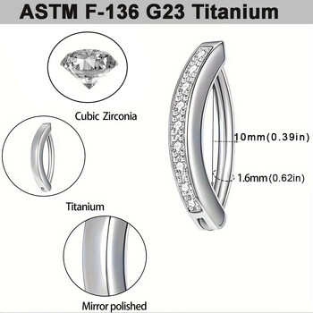 Имплант Клас титан CZ Пръстен за пъпа Пръстен за преграда Пръстен за щракане Щипка за корема Пръстен за пъп Извит щанга Бижута за пиърсинг 14G