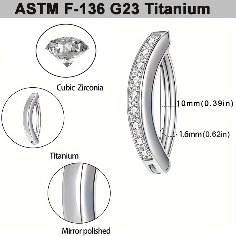 Εμφύτευμα βαθμού Titanium CZ Δαχτυλίδι κοιλιακού δακτυλίου Septum Ring Clicker Belly Clip Ομφαλός δαχτυλίδι Καμπύλο Barbell Piercing Jewelry 14G