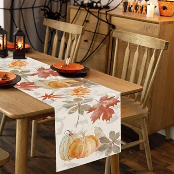 Φθινοπωρινή κολοκύθας Maple Leaf Len Table Runners Εποχιακό φθινόπωρο των Ευχαριστιών Τραπέζι Runner για διακόσμηση τραπεζιού πάρτι κουζίνας στο σπίτι