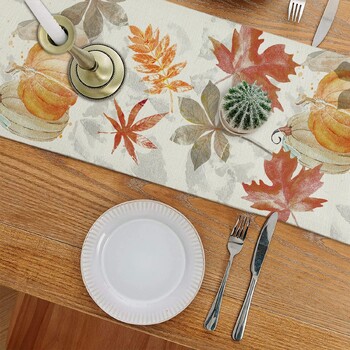 Φθινοπωρινή κολοκύθας Maple Leaf Len Table Runners Εποχιακό φθινόπωρο των Ευχαριστιών Τραπέζι Runner για διακόσμηση τραπεζιού πάρτι κουζίνας στο σπίτι