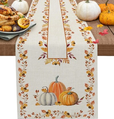 Dan zahvalnosti Bundeva Jesen Javorovo lišće Smeđe platno Staze za stol Jesenska komoda Šalovi Svadbena zabava Kuhinjski stol za blagovanje