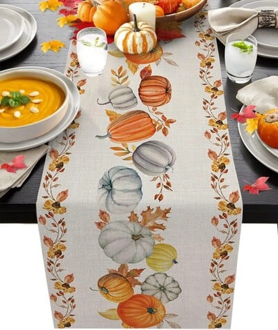 Dan zahvalnosti Bundeva Jesen Javorovo lišće Smeđe platno Staze za stol Jesenska komoda Šalovi Svadbena zabava Kuhinjski stol za blagovanje