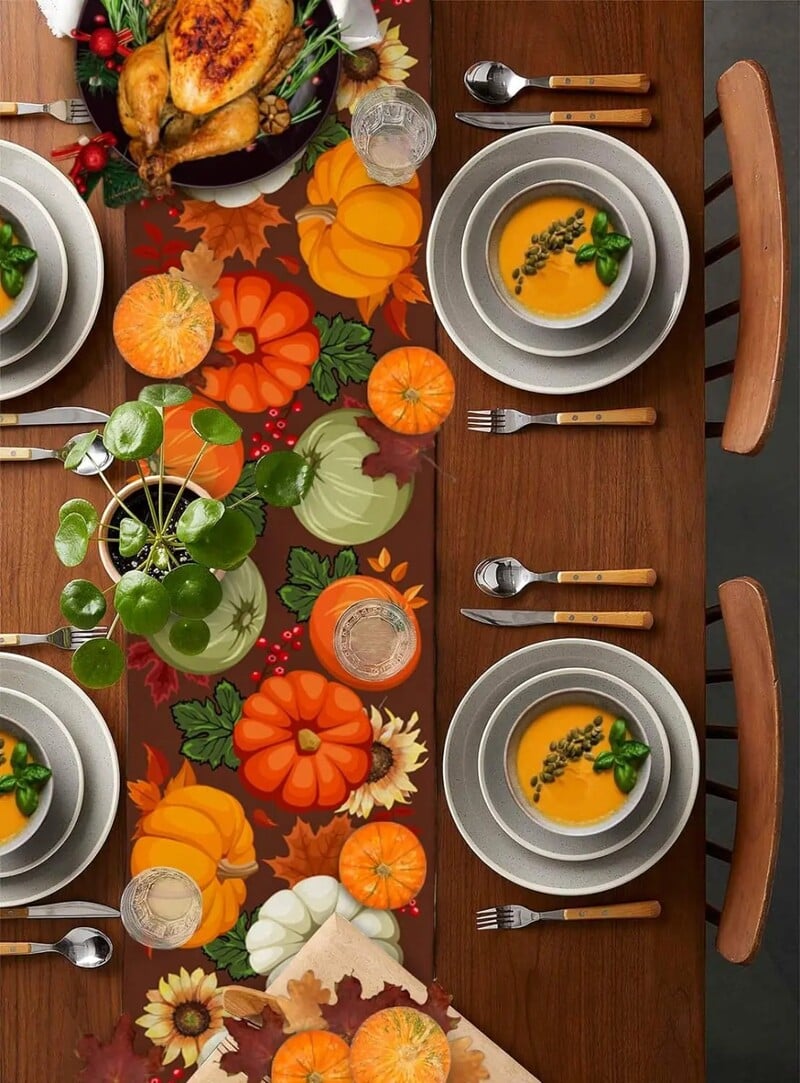 Dan zahvalnosti Bundeva Jesen Javorovo lišće Smeđe platno Staze za stol Jesenska komoda Šalovi Svadbena zabava Kuhinjski stol za blagovanje