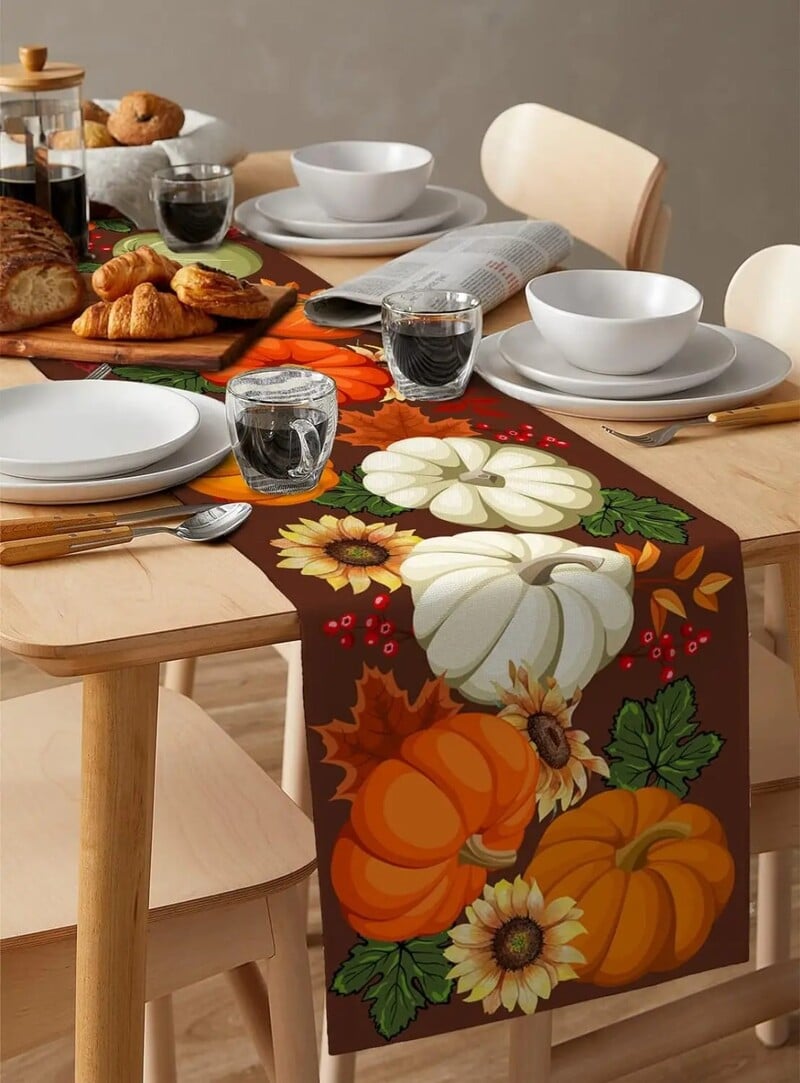 Dan zahvalnosti Bundeva Jesen Javorovo lišće Smeđe platno Staze za stol Jesenska komoda Šalovi Svadbena zabava Kuhinjski stol za blagovanje