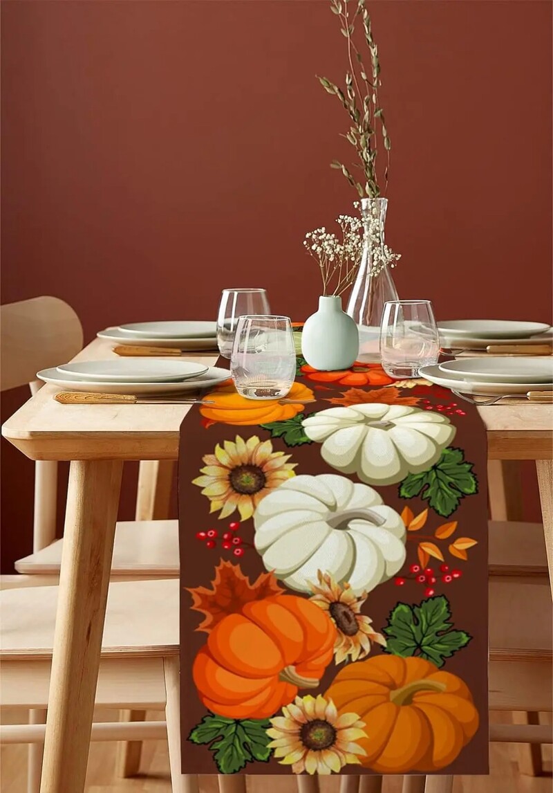 Dan zahvalnosti Bundeva Jesen Javorovo lišće Smeđe platno Staze za stol Jesenska komoda Šalovi Svadbena zabava Kuhinjski stol za blagovanje
