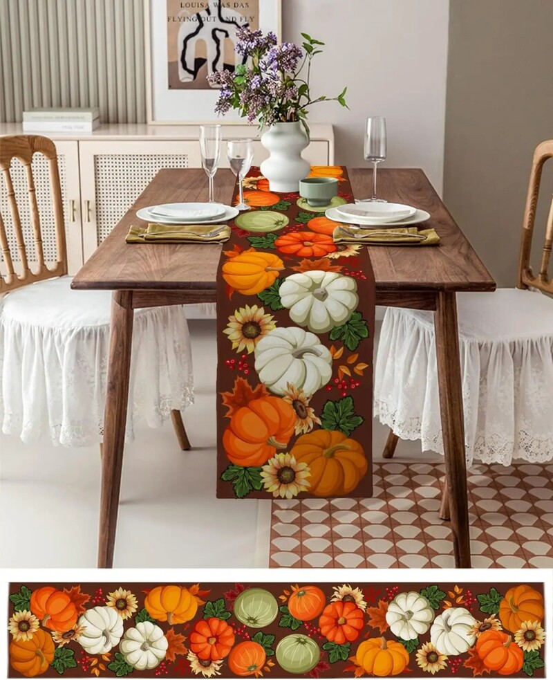 Dan zahvalnosti Bundeva Jesen Javorovo lišće Smeđe platno Staze za stol Jesenska komoda Šalovi Svadbena zabava Kuhinjski stol za blagovanje
