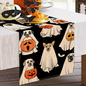 Dekorácia stola s duchmi, psami, halloweenskou lampášovou tekvicou, netopierom, kuchynsko-jedálenskou dekoráciou, umývateľnou dekoráciou stola