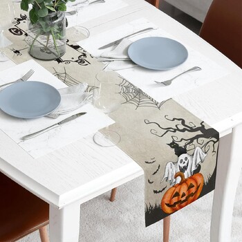 Διακόσμηση Halloween Τραπέζι Ορθογώνιο Τραπέζι Runner Pumpkin Ghost Black Cat Print Επιτραπέζιο πατάκι Runner τραπεζιού για διακόσμηση πάρτι σπιτιού