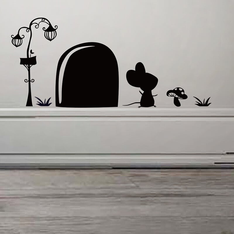 Juodas animacinis filmas Pelės skylutės raštas Sienų lipdukai Dekoras Menas Freska Kūdikių darželio kambario apdaila Sienų lipdukai Vinilo lipdukai PVC