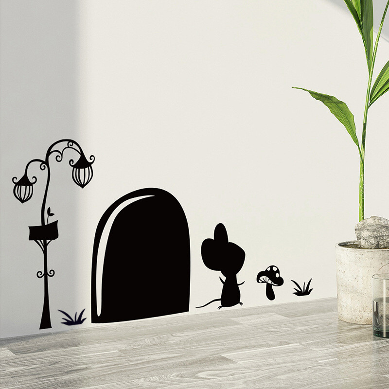 Juodas animacinis filmas Pelės skylutės raštas Sienų lipdukai Dekoras Menas Freska Kūdikių darželio kambario apdaila Sienų lipdukai Vinilo lipdukai PVC