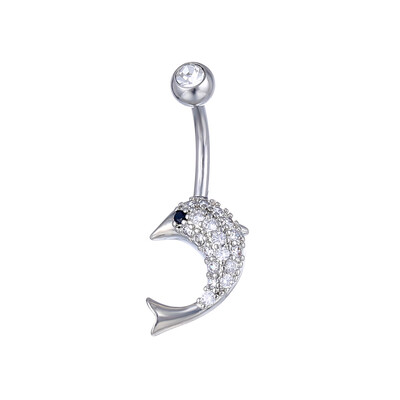 Piercing do pupka s delfínom pre ženy, strieborný, ružovo-zlatý, bikini, biely zirkón, krátky, s piercingom do pupka, šperky