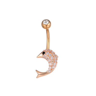 Piercing do pupka s delfínom pre ženy, strieborný, ružovo-zlatý, bikini, biely zirkón, krátky, s piercingom do pupka, šperky