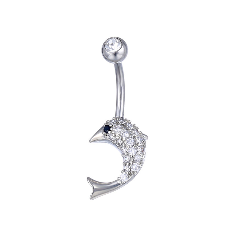Piercing do pupka s delfínom pre ženy, strieborný, ružovo-zlatý, bikini, biely zirkón, krátky, s piercingom do pupka, šperky