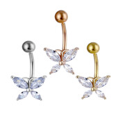 Prsteni za pupak sa slatkim životinjama i leptirima za žene Ružičasto zlatno srebrne boje Bijeli cirkon Kratki piercing za nokte oko pupka Nakit