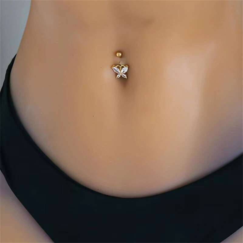 Prsteni za pupak sa slatkim životinjama i leptirima za žene Ružičasto zlatno srebrne boje Bijeli cirkon Kratki piercing za nokte oko pupka Nakit