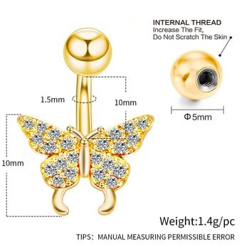 Момичета, сладки животни, пеперуди, пръстени за пъп за жени, злато, сребро, бял циркон, къс пиърсинг за нокти на пъпа, бижута