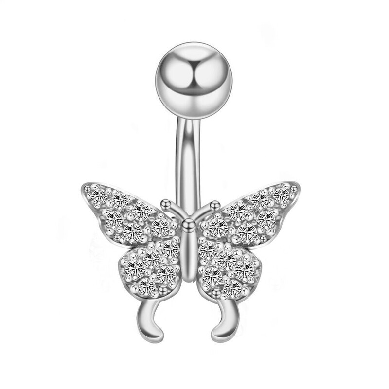 Dievčenské roztomilé zvieracie motýľové prstene do pupka pre ženy, zlato, strieborná farba, biely zirkón, krátke piercing do pupka, šperky
