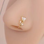 1 buc. Inel pentru nas cu clemă de flori de lalele, cu incrustație de zircon alb, placat cu aur de 18K, în formă de U, piercing fals, inel pentru nas, bijuterii
