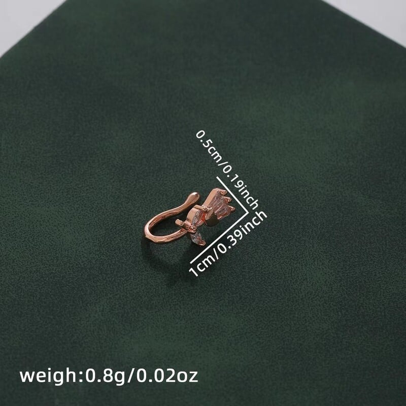 1 buc. Inel pentru nas cu clemă de flori de lalele, cu incrustație de zircon alb, placat cu aur de 18K, în formă de U, piercing fals, inel pentru nas, bijuterii