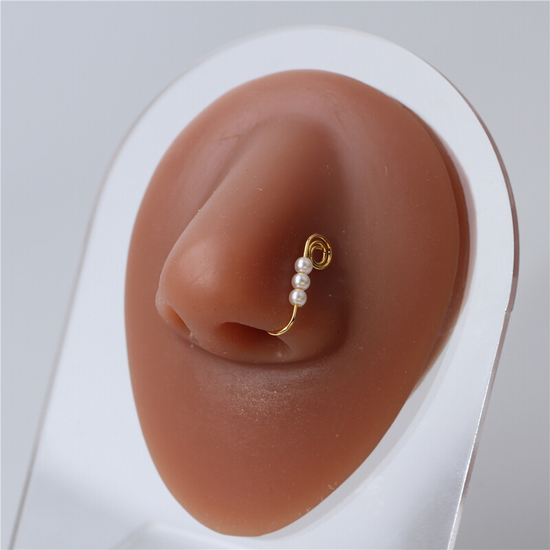 Zlaté farebné biele krištáľové nosové manžety bez piercingu pre ženy, falošný nosový prsteň s drôteným krúžkom do ucha, klip na nosový prsteň