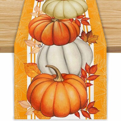 Őszi tök juhar levelek ágynemű asztali futók Őszi hálaadás bivalykockás csekk Parasztház parti Konyha étkezőasztal dekoráció