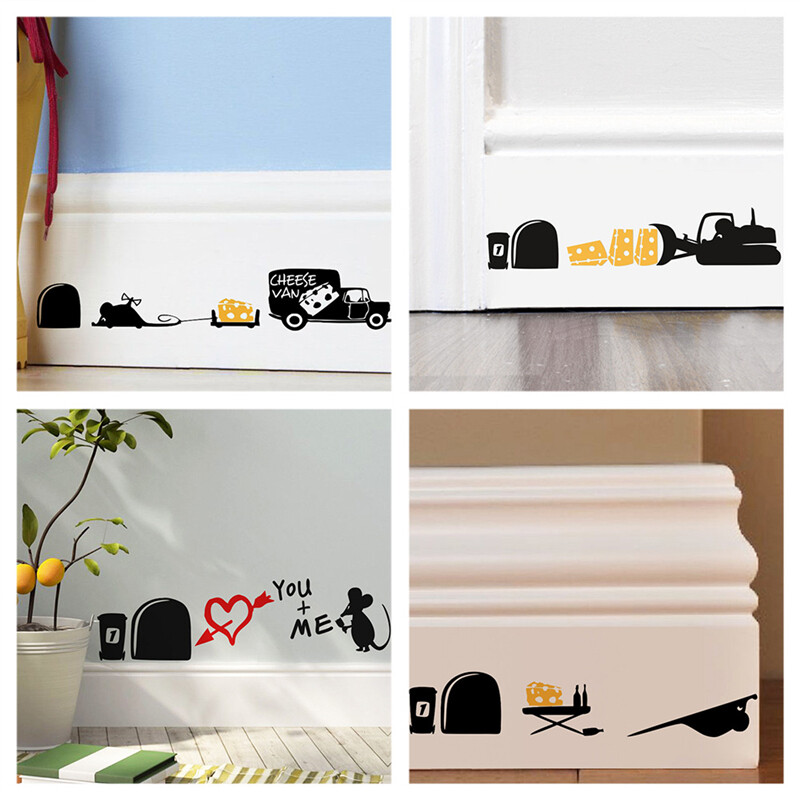 3D pelės skylutės raštas sienų lipdukai virtuvės miegamojo durų sienos kampo grindjuostės apdaila pasidaryk namų lipdukai gyvūnų vinilo freskos menas