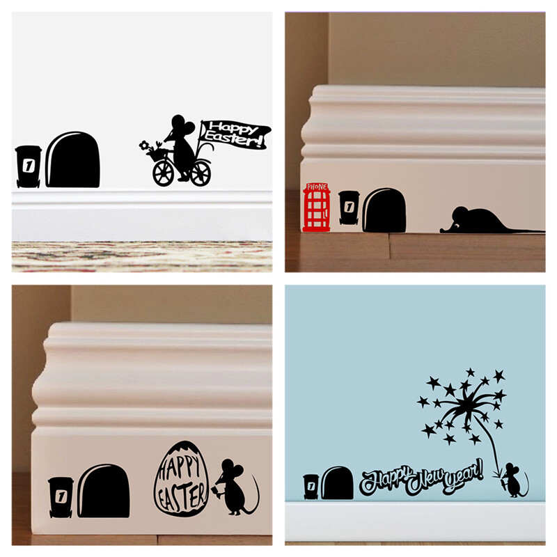 3D pelės skylutės raštas sienų lipdukai virtuvės miegamojo durų sienos kampo grindjuostės apdaila pasidaryk namų lipdukai gyvūnų vinilo freskos menas