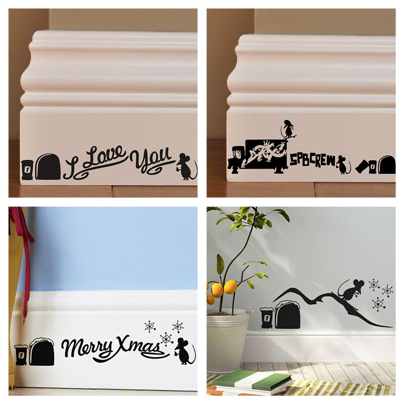 3D pelės skylutės raštas sienų lipdukai virtuvės miegamojo durų sienos kampo grindjuostės apdaila pasidaryk namų lipdukai gyvūnų vinilo freskos menas