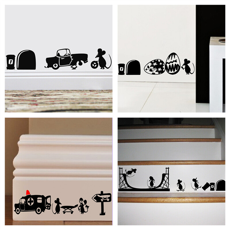 3D pelės skylutės raštas sienų lipdukai virtuvės miegamojo durų sienos kampo grindjuostės apdaila pasidaryk namų lipdukai gyvūnų vinilo freskos menas