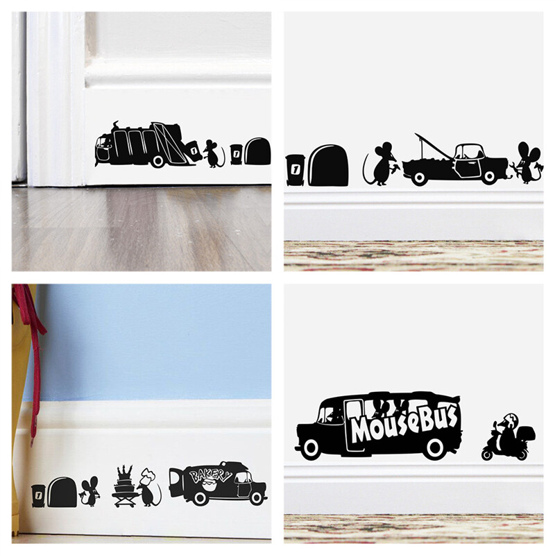 3D pelės skylutės raštas sienų lipdukai virtuvės miegamojo durų sienos kampo grindjuostės apdaila pasidaryk namų lipdukai gyvūnų vinilo freskos menas