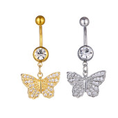 Pandantiv fluture de vară Inele pentru buric pentru femei Bikini de culoare auriu argintiu Zircon alb Buric Piercing pentru unghii Bijuterii CZ