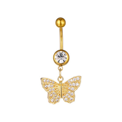 Pandantiv fluture de vară Inele pentru buric pentru femei Bikini de culoare auriu argintiu Zircon alb Buric Piercing pentru unghii Bijuterii CZ